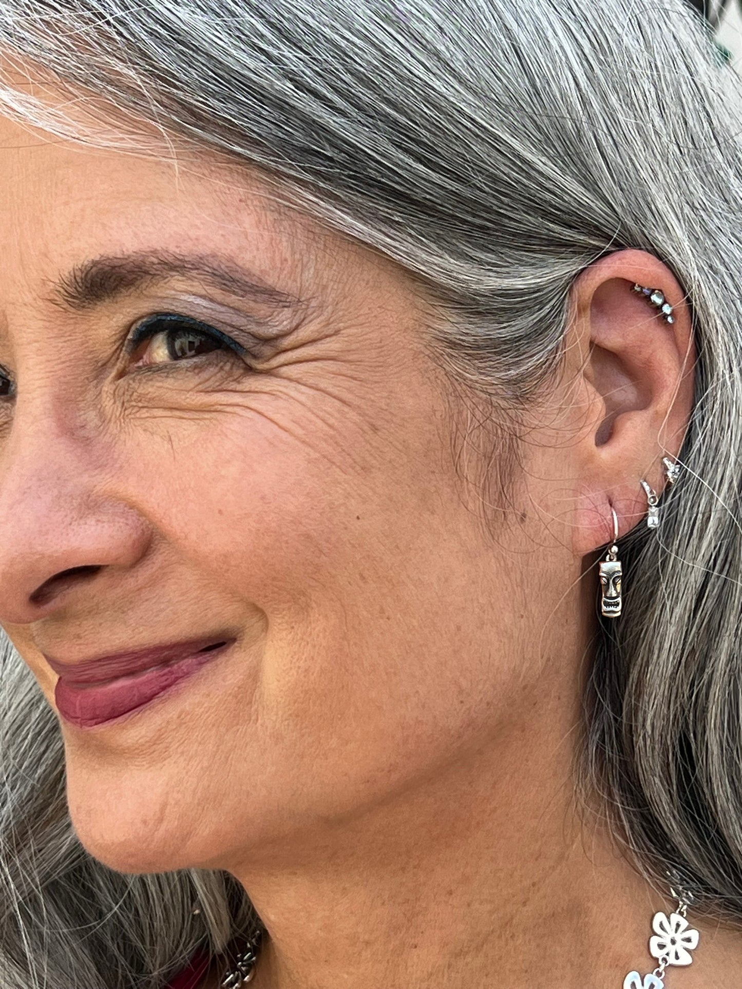 Small Tiki Head Earrings in Sterling Silver