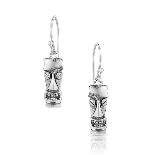 Small Tiki Head Earrings in Sterling Silver