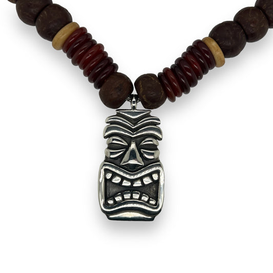 One of a Kind Carnelian Bead Necklace with Large Tiki