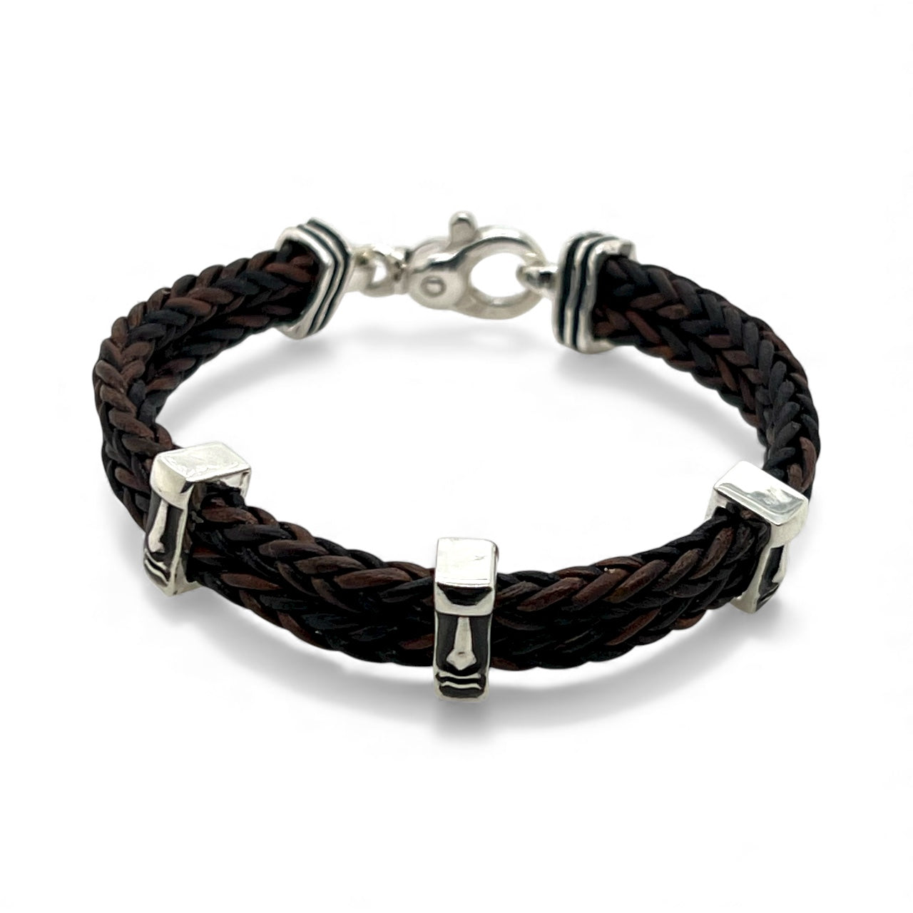 Triple Moai on Double Leather Bracelet